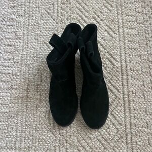 Sole Society Black Suede Ankle Boots Low Block Heel Pointed Toe Womens 7.5